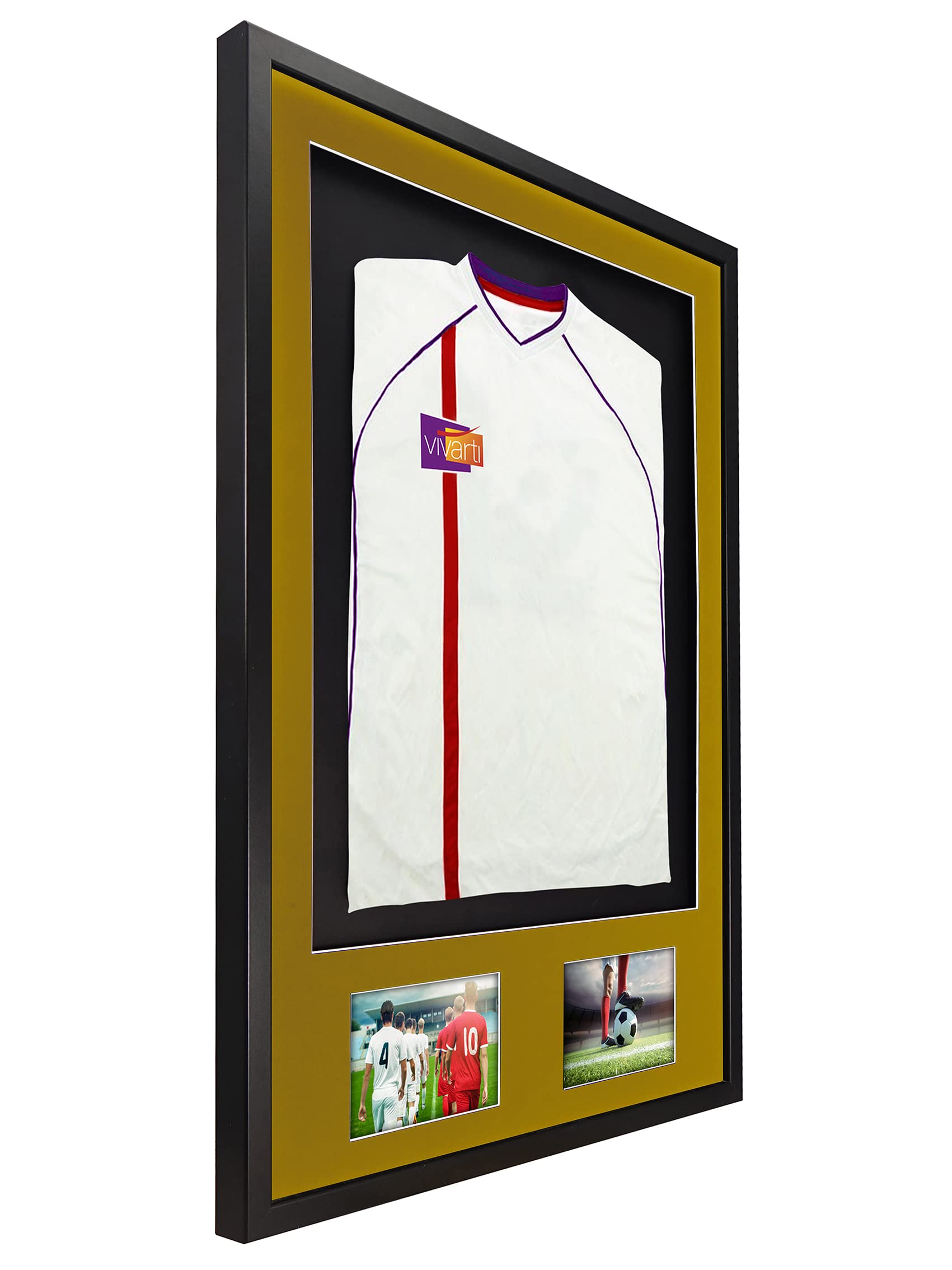Vivarti Cadre Présentation 3D Maillot Football Rugby - 60x80 Cm, Cadre Noir Brillant, Passe-Partout Bleu, Dos Noir