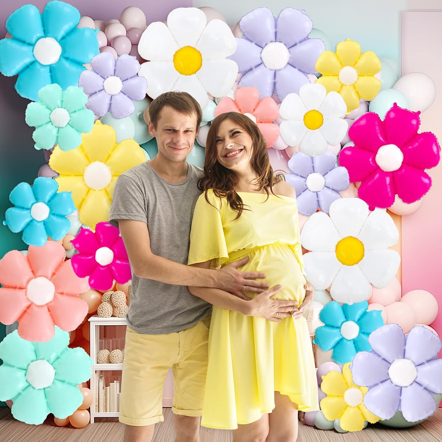 16Pcs Daisy Foil Balloons, Colorful Daisy Flower Balloons for Girls Birthday Wedding Baby Shower Groovy Boho Party Decor