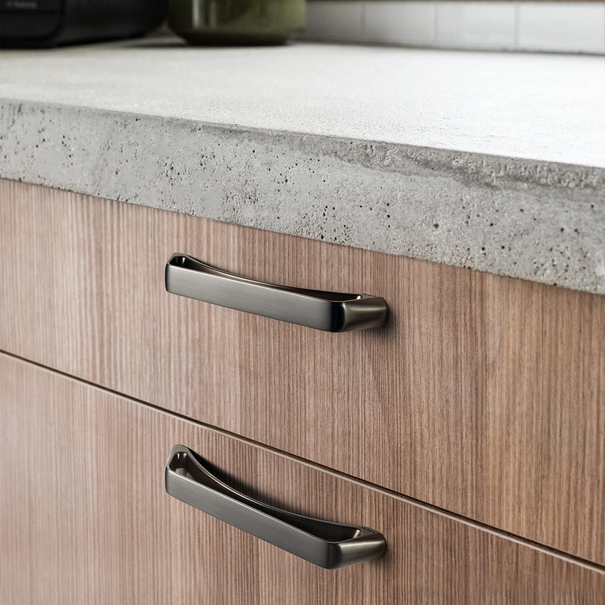 Goo-Ki 6 Pack 5-Inch Hole Center Arch Brushed Dark Steel Cabinet Handles Modern Simplicity Matte Black Drawer Pulls Zinc Alloy Contemporary Kitchen Hardware Designers Collection