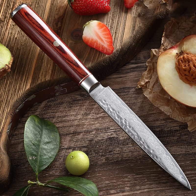 Home & Kitchen/Kitchen & Dining/Kitchen Utensi 5 Inch Wave Pattern Utility Knife 67-Layer Damascus Steel Can Cut Fruit Paring Knives Kitchen Tools Color Wooden Handle