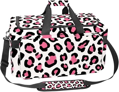 Travel Duffel Bags for Men and Women, Waterproof Weekender Overnight Gym Bags, Pink Leopard