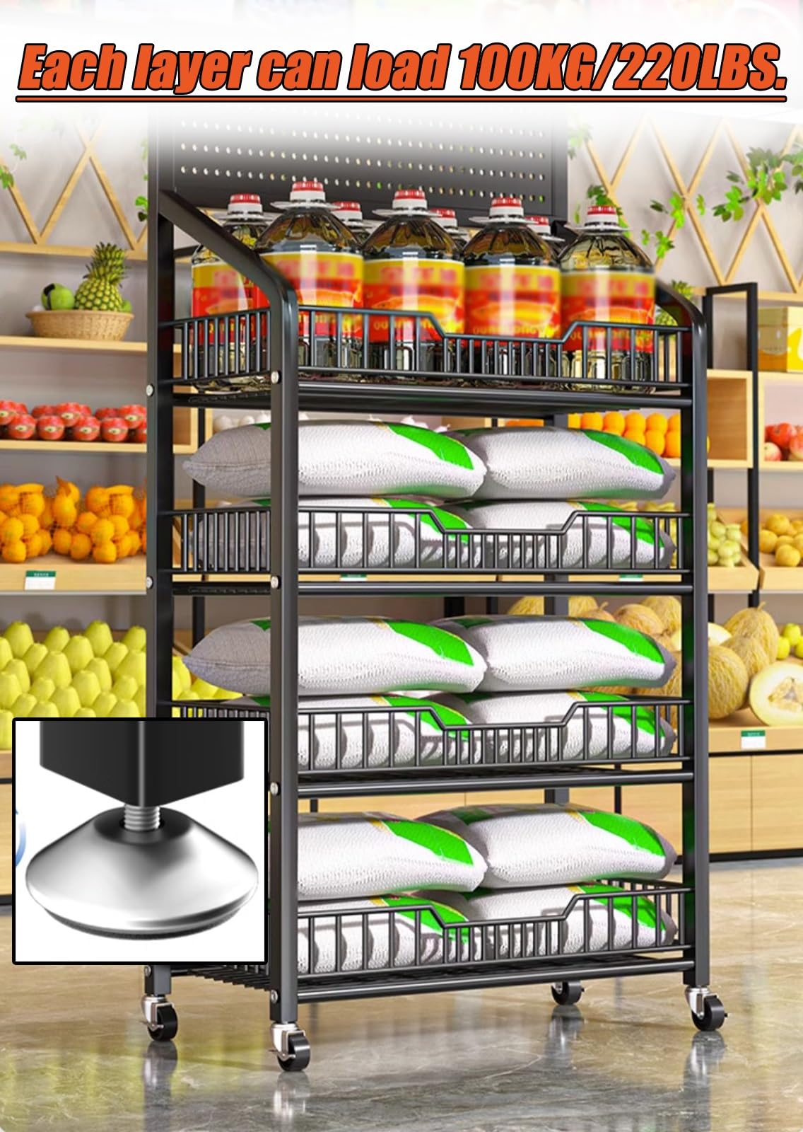 Generisch Tragbares 5-stöckiges Supermarkt-Präsentationsregal – Beweglicher Aufbewahrungswagen für Snacks, Getränke und Dosen – Ideal für Apotheken/Kioske – Platzsparender Organizer (Schwarz)