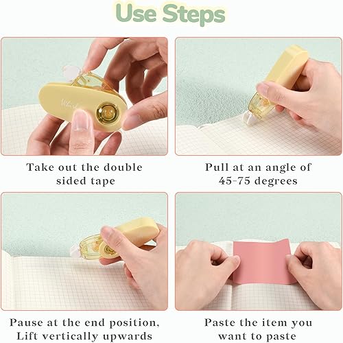 Miniatura 4 de Temiary 6 cintas de doble cara, rodillo de cinta adhesiva para suministros de álbumes de recortes, camino dispensador para manualidades (pastel)