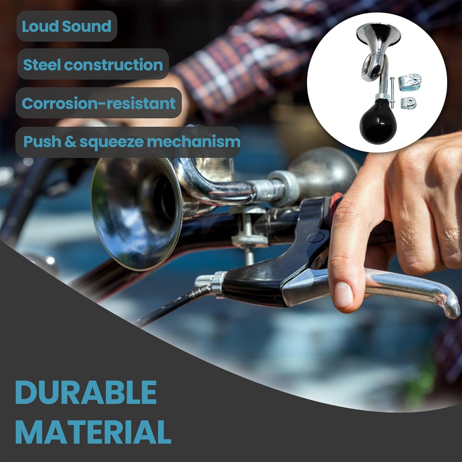 ® Classic Retro Bike Horn, Loud Air Horn with Black Squeeze Bulb, Vintage Metal Design, Easy Handlebar Mount, Weather-Resistant, Perfect for Adults & Kids