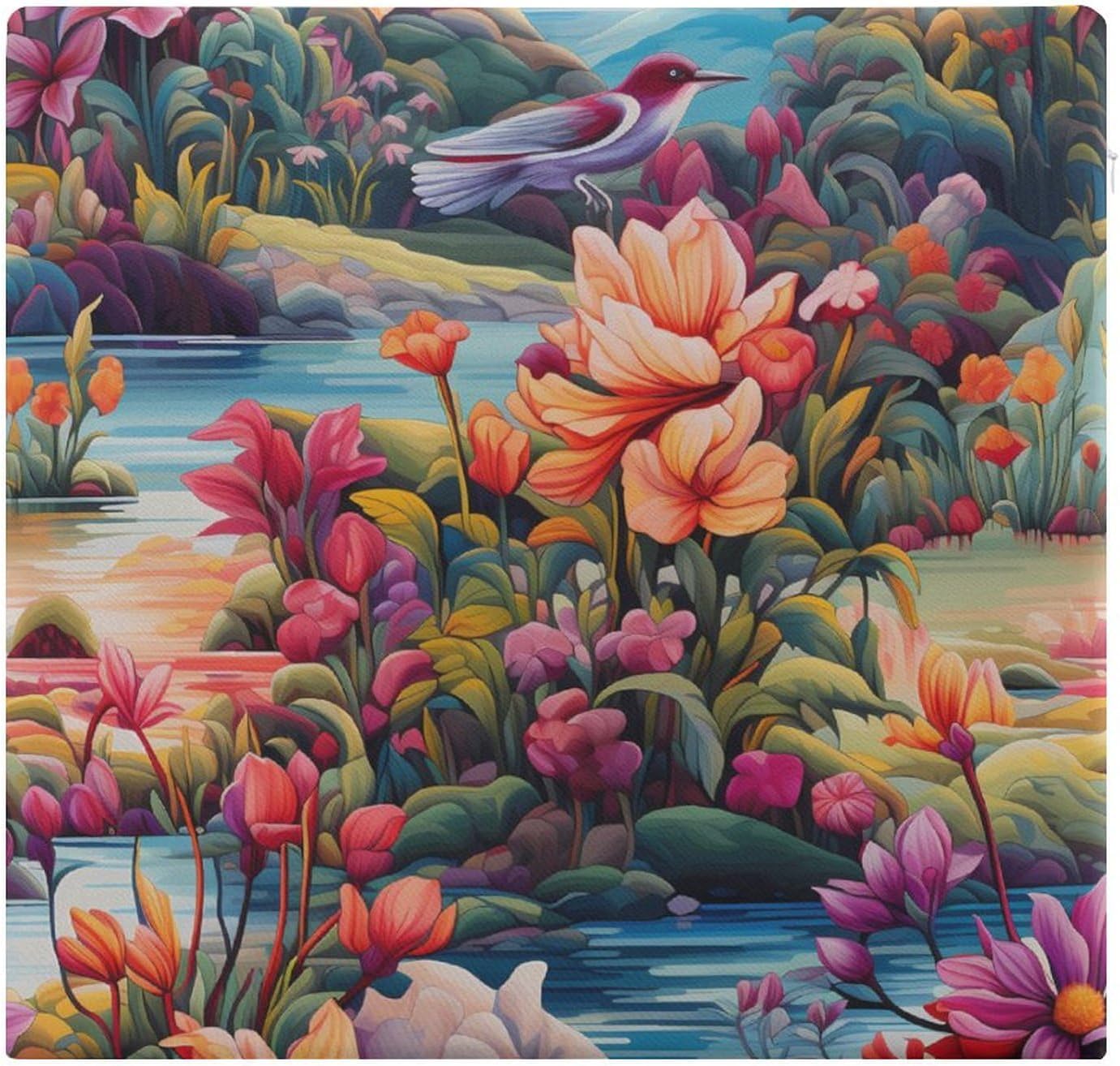 Flowers with Birds Floor Pillow Meditation Yoga Cushion Square Chair Cushion Pillows Seating for Adults