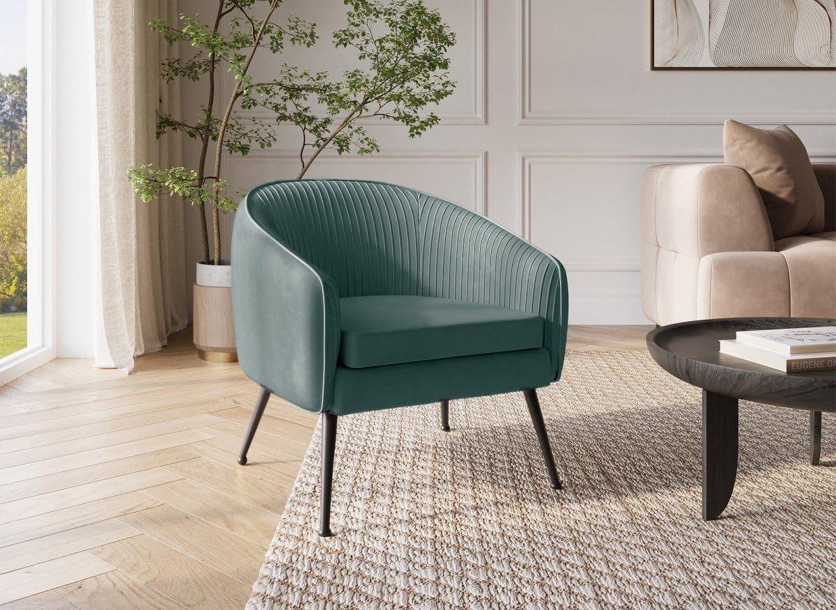 DecoInParis Fauteuil Cabriolet en Velours Vert d'eau Pieds Noir TRECY