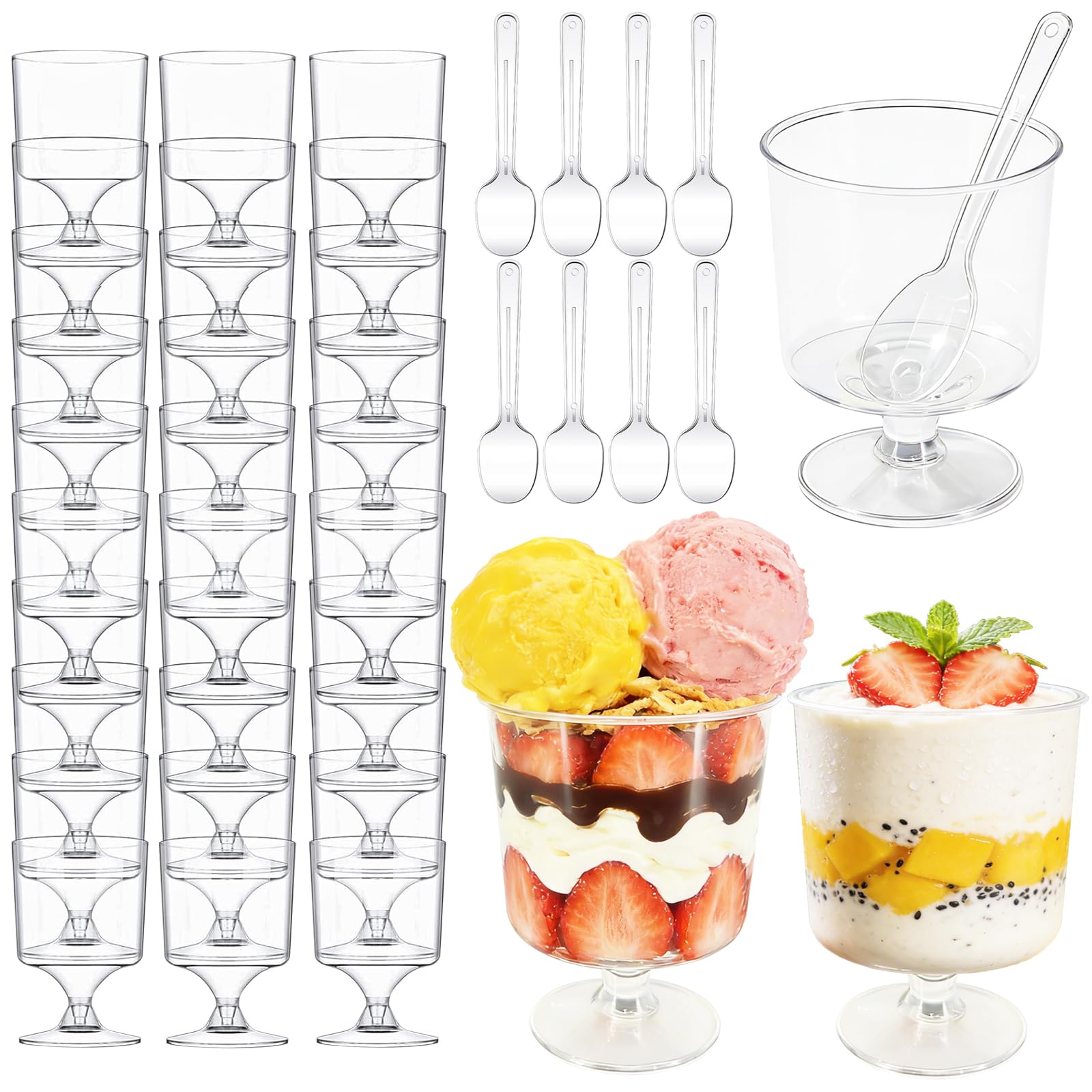 Photo 1 of 120 Pack Parfait Cups with Spoons(5 oz),Mini Plastic Dessert Cups, Appetizer Cups Shooter Cups for Party Yogurt Parfait Jello Fruit(The Set Includes: 60 Cups and 60 Spoons)