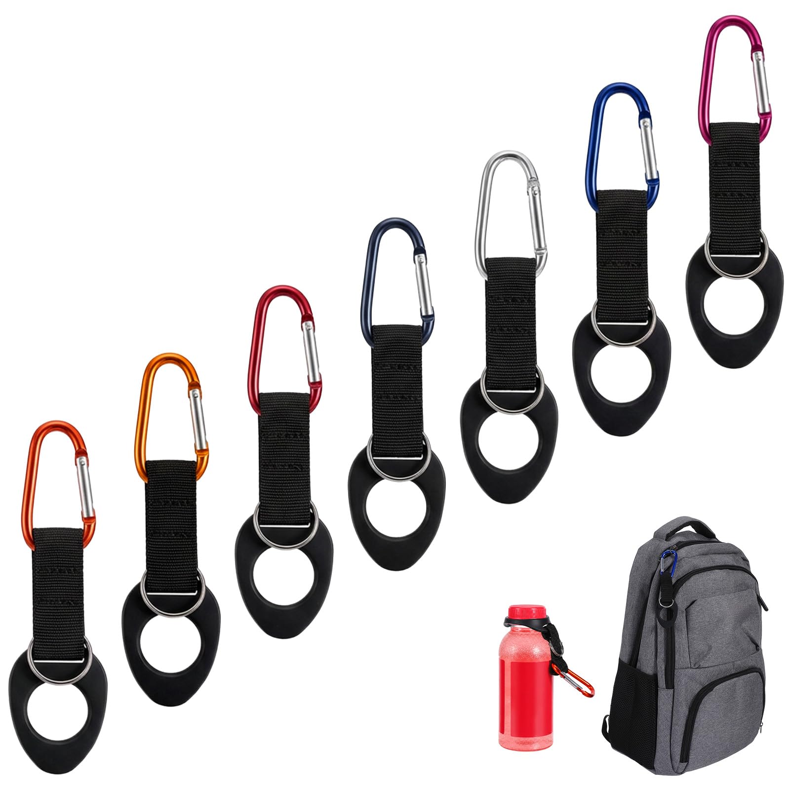 Sorcristy 7Pack Portable Water Bottle Buckle Clips, Silicone Bottle Holder