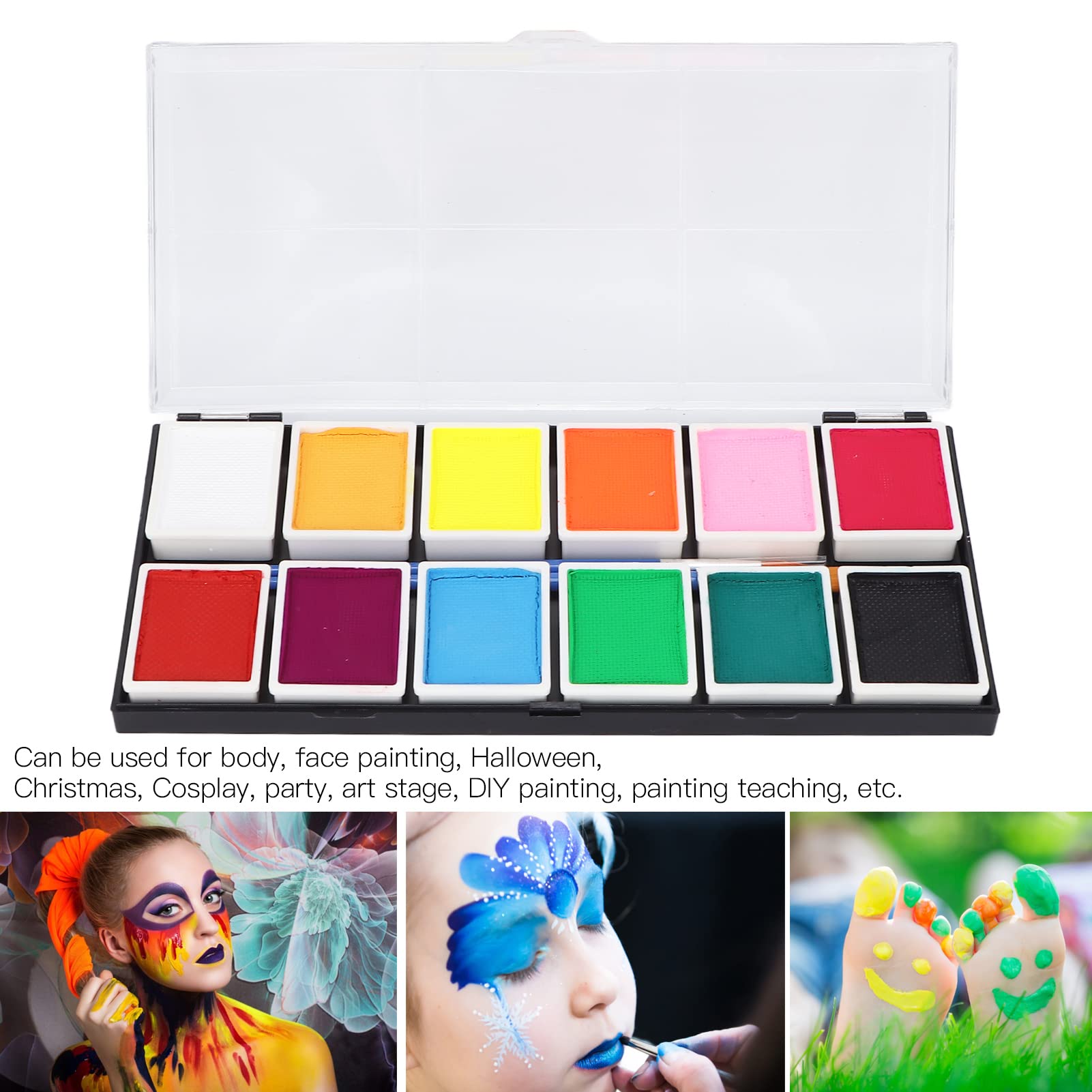 Kit de pintura facial Grado cosmético 12 colores Secado rápido Fácil limpieza Pintura DIY 120 g 4.2 oz Material de pasta Pintura de la piel para fiesta de Halloween