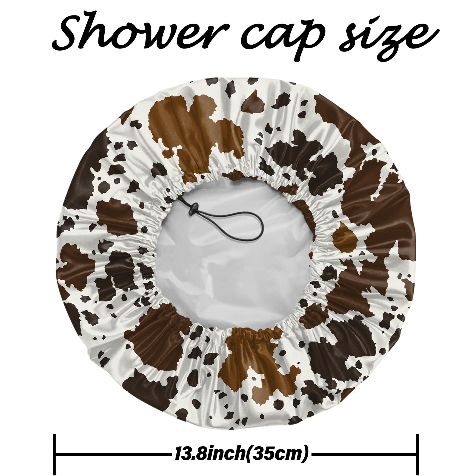 Deokke 2 PCS Shower Cap Reusable Large Waterproof Adjustable Double Layer Elastic Dry Hair Bathing Caps Aesthetic Cute for Women Girls (Q1-Spot Cowhide) - Image 2