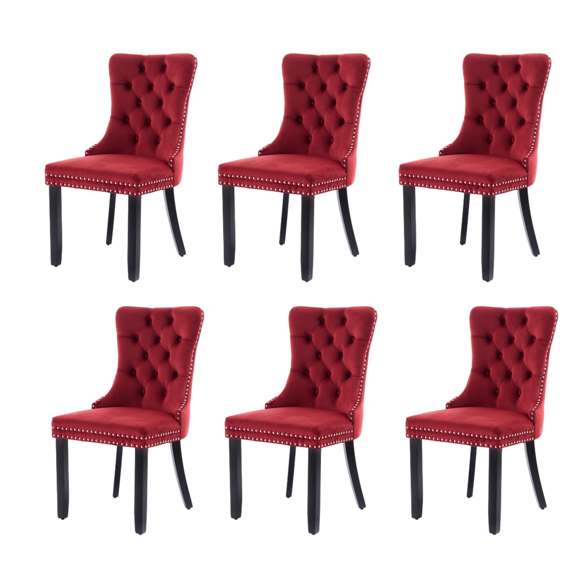 Rhomtree Set of 6 Dining Chairs Modern for Living Room Kitchen Accent Side Chair Solid Wood Legs Velvet Padded Cushion Seat and Back (Burgundy)