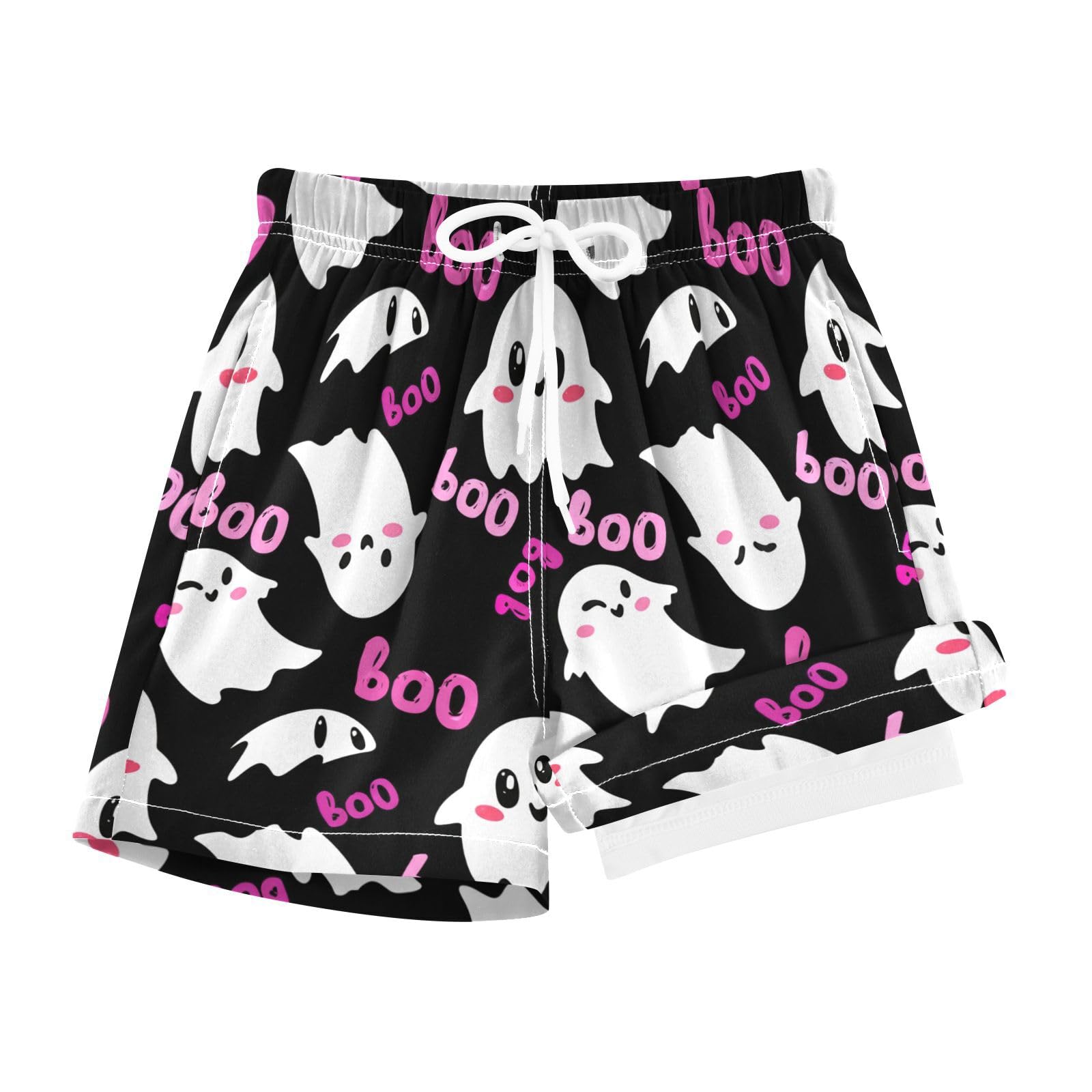 YANENDIE Boy Swim Trunks with Compression Liner Blush Ghosts Boys Swim Shorts Quick Dry Beach Shorts