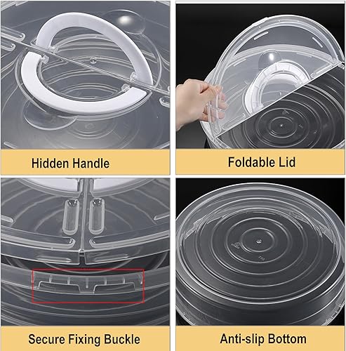 Miniatura 4 de BTSKY Recipiente de plástico transparente para pizza con tapa y asa, contenedor redondo de 12 pulgadas para tartas con tapa, contenedor de