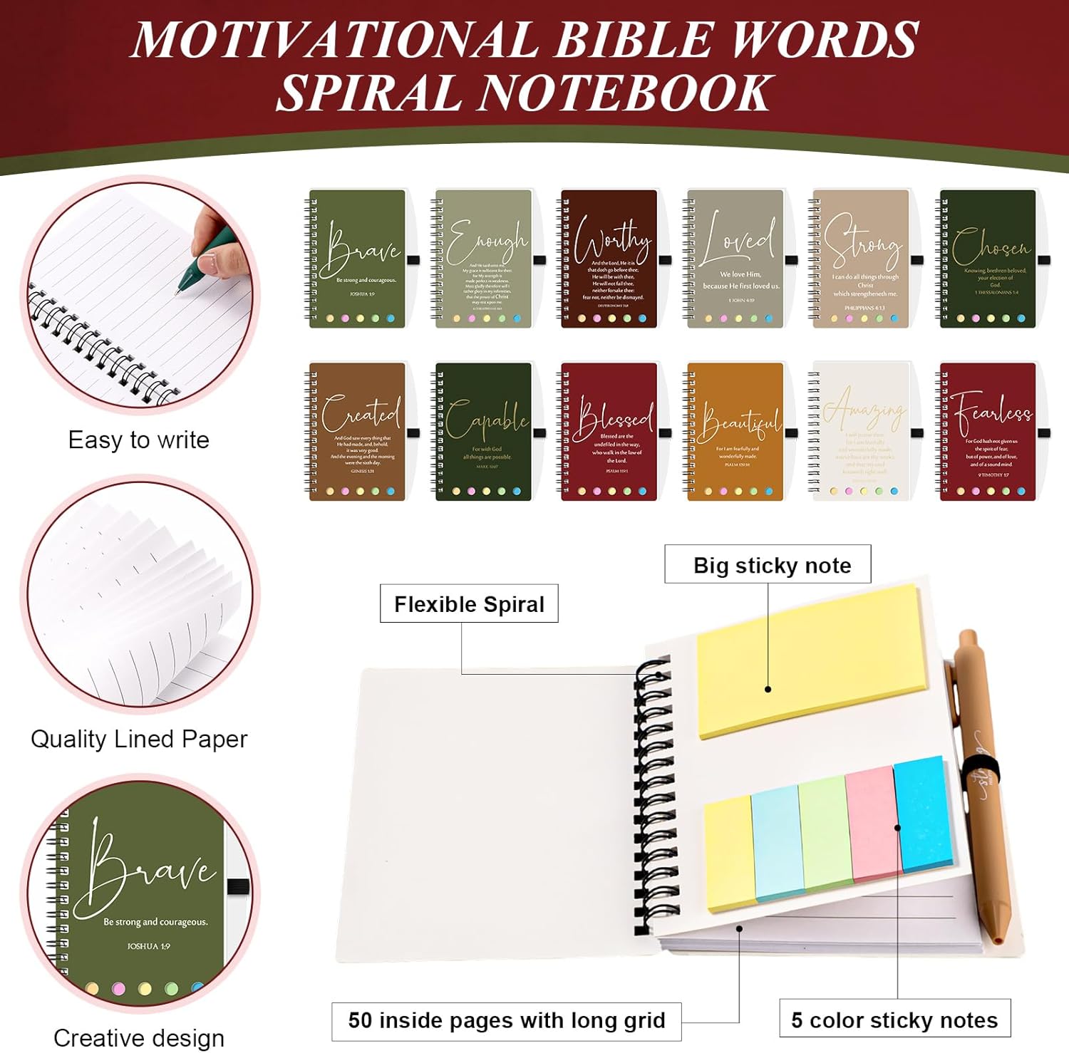 Kosiz 48 Sets/96 Pcs Christian Gifts Bulk Inspirational Prayer Journal Christian Scripture Notebook with Bible Pen Religious Valentines Church Gift for Women Men Bible Study (Simple,Bright Color) - Image 2