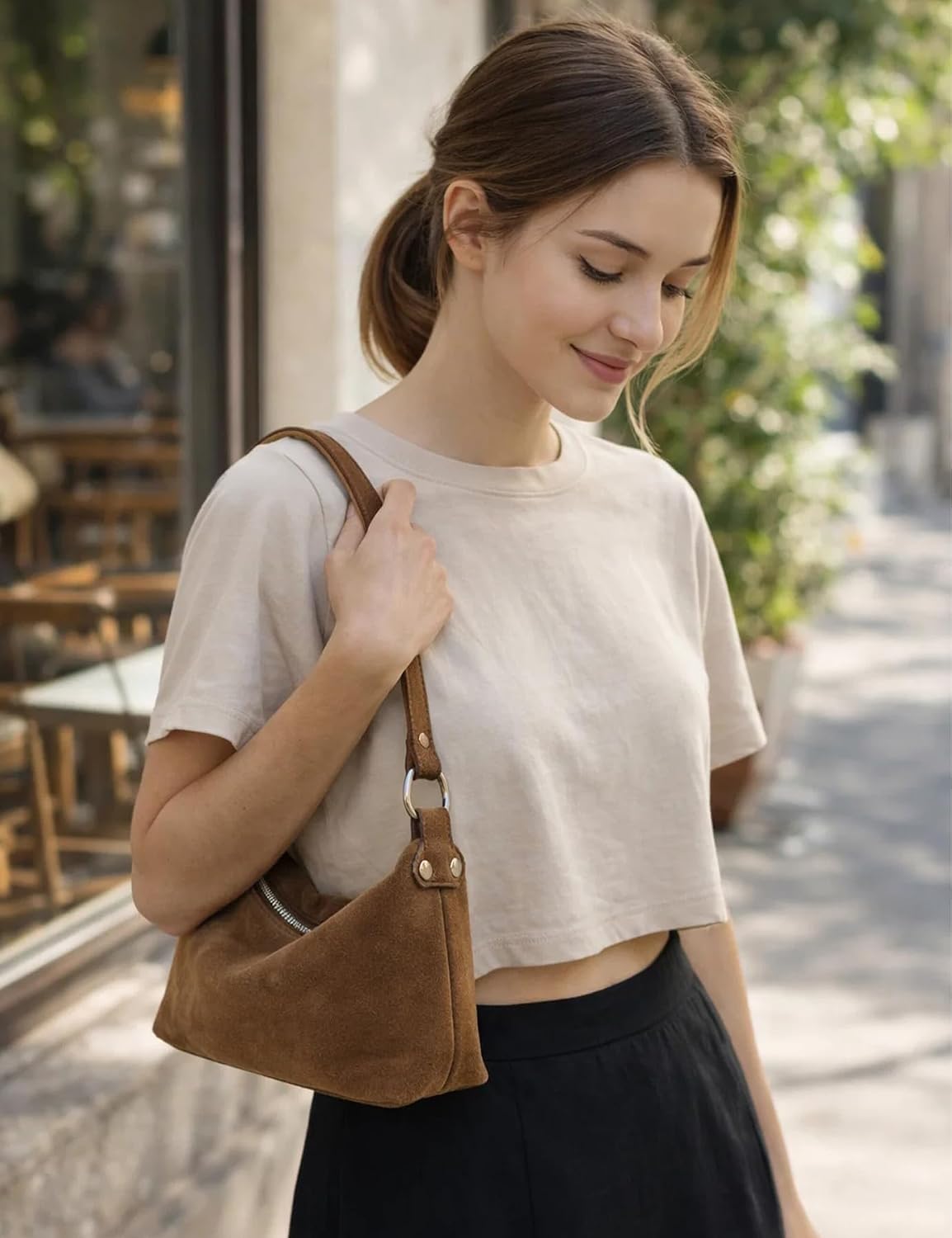 Premium Suede Leather Shoulder Bag for Women Small Womens Crossbody Purses Shoulder Hobo Bag with Adjustable Strap
