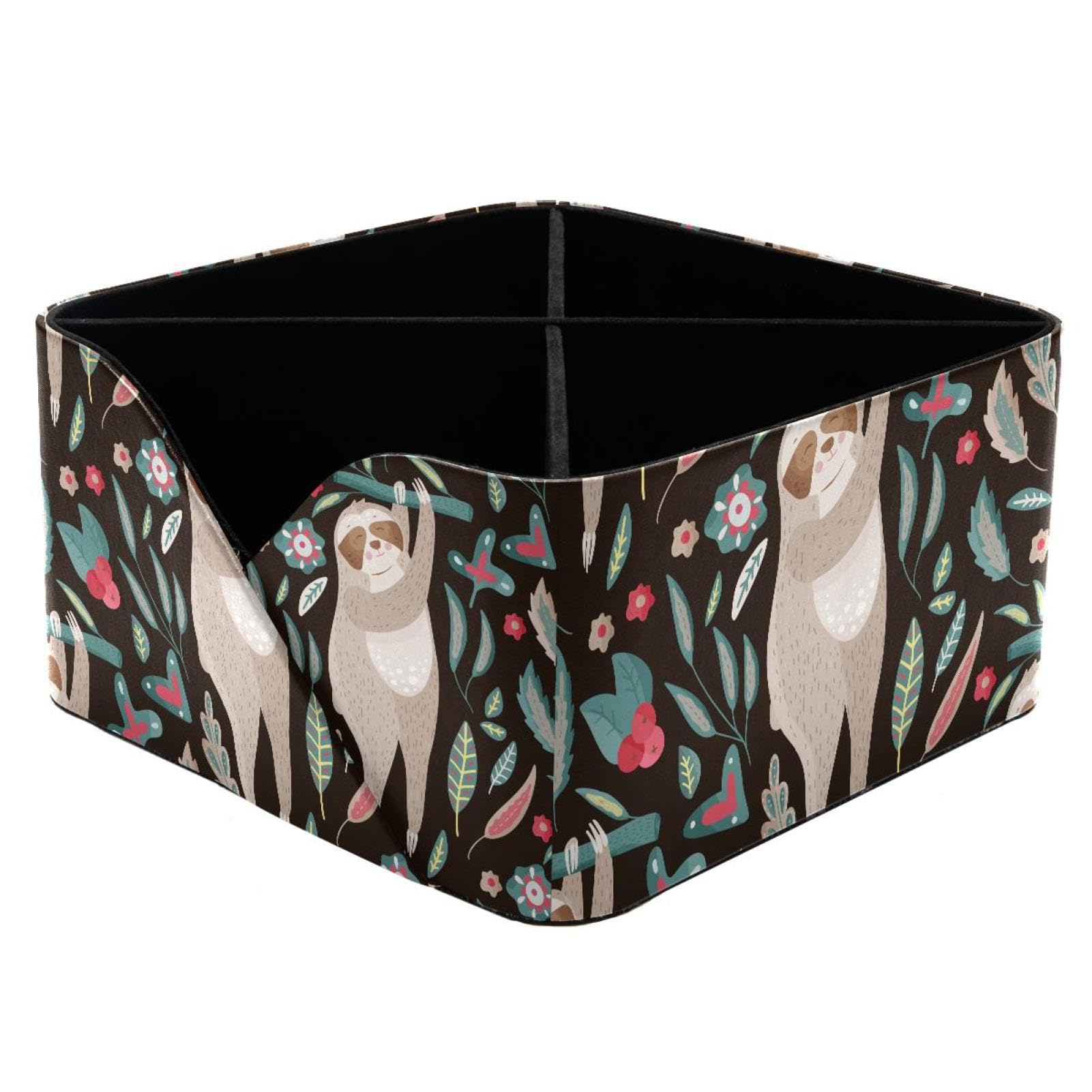 KengjuTesu Jungle Animal Cute Sloth Floral Elements Desktop Organizer Pen Holder, Rectangular Pencil Cup for Office, Study and Makeup Stations