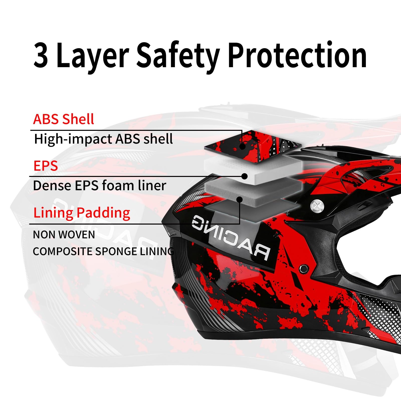 Cascos De Motocross Niño, Casco De Moto Hombre Mujer, para Niños Y Jóvenes, Integral, para Todoterreno, Calle, Motocross, BMX, MX, UTV, con Guantes, Gafas Y Máscara (Juego De 4 Piezas)