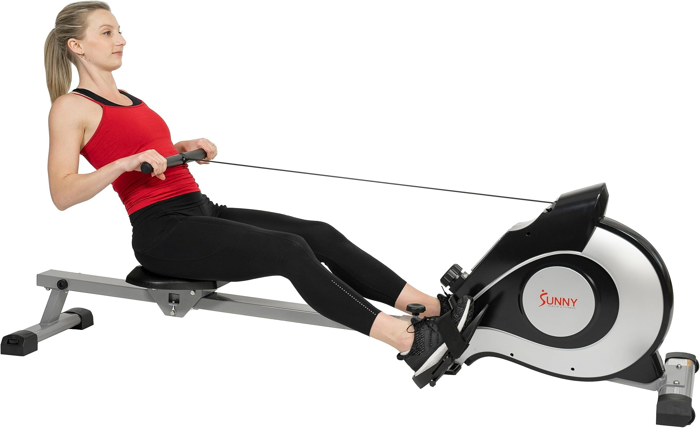 Sunny Health & Fitness Magnetic Rowing Machine Rower with 8-Level Resistance, 53.4" Extended Slide Rail & Digital LCD Display - SF-RW520084S