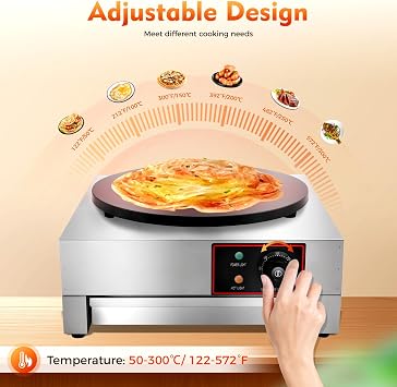 Commercial Electric Crepe Maker, 1700W 16 Inch Electric Pancake Machine, Adjustable 50-300C Crepe Maker Machine Non Stick Crepe Maker Pan for Crepes, Pancakes & Roti