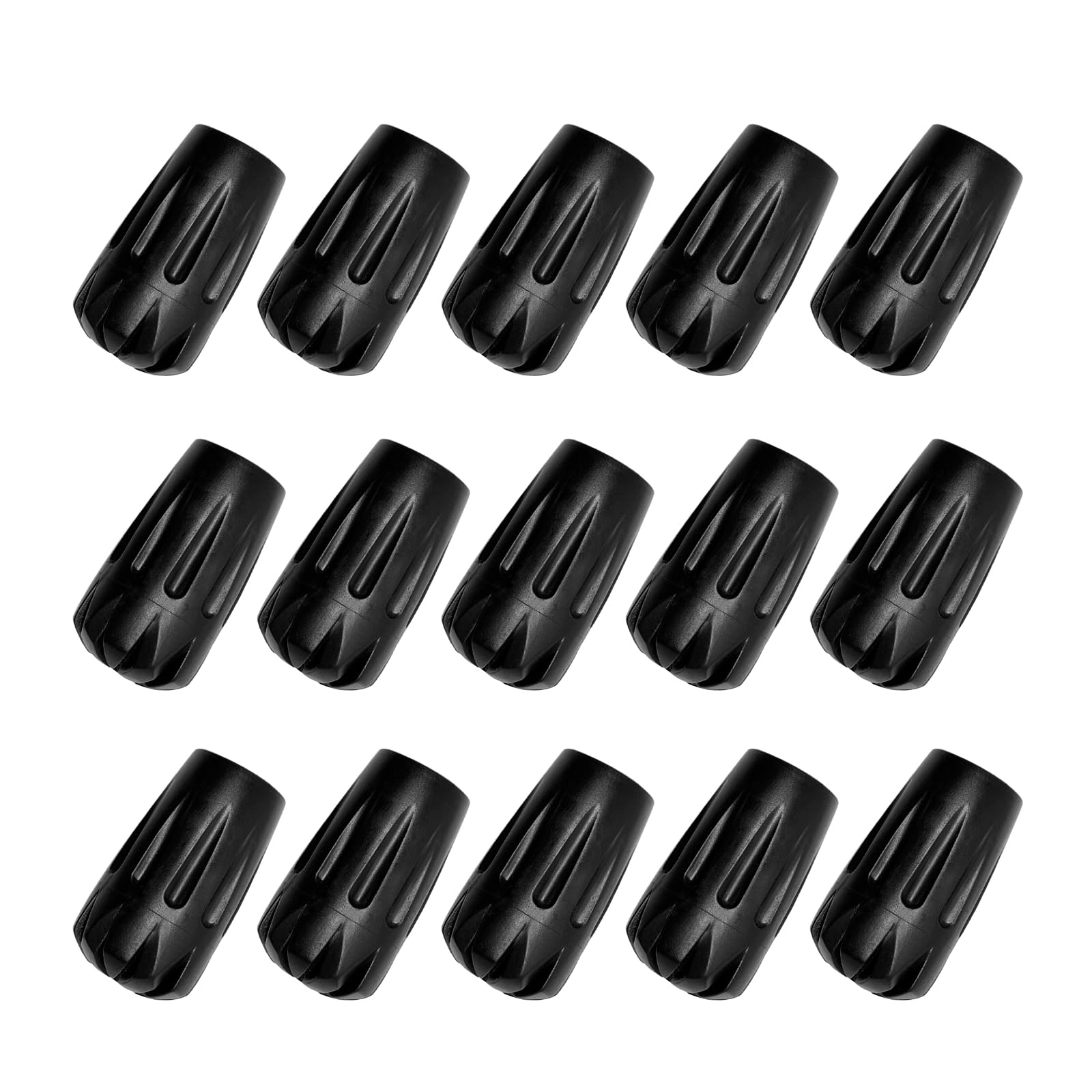 Ruzzut Black Rubber Diamond Trekking Pole Tip Protectors, Hiking Pole Replacement Tips for Trekking Poles, Fits Most Standard Hiking Poles - Shock Absorbing, Adds Grip and Traction (15PC Bullet Tips)