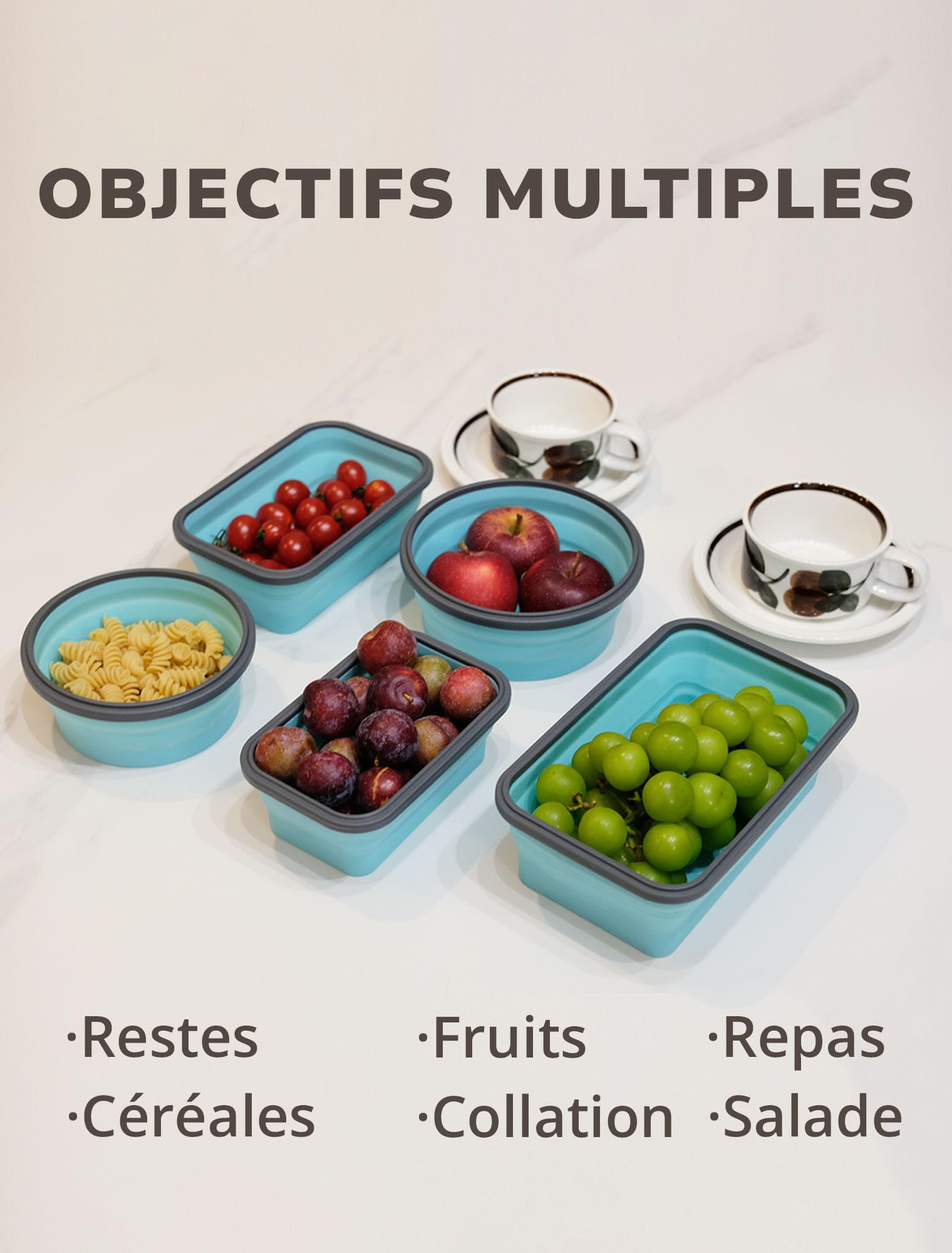 Lunememo Lot de 8 boîtes alimentaires pliables en silicone avec couvercles, passent au congélateur et au lave-vaisselle, boîte à déjeuner pliable pour camping-car, restes, collations, repas