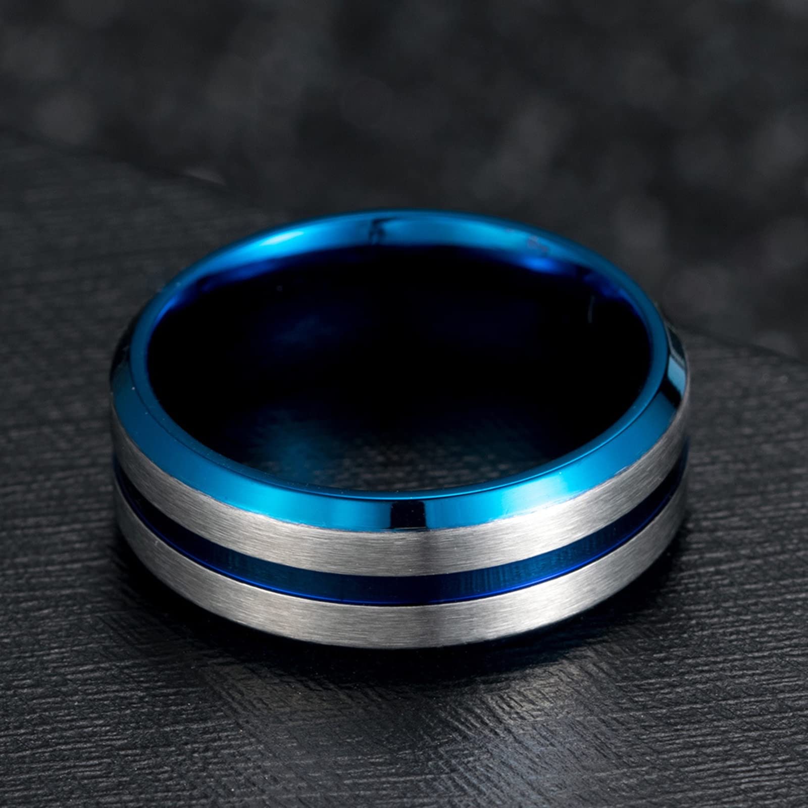 Anelli per Coppie in Acciaio Inossidabile, Anelli per Lui e per lei Anello Personalizzato in Argento Spazzolato Blu da 8 mm dalla Taglia L 1/2 alla Taglia N 1/2