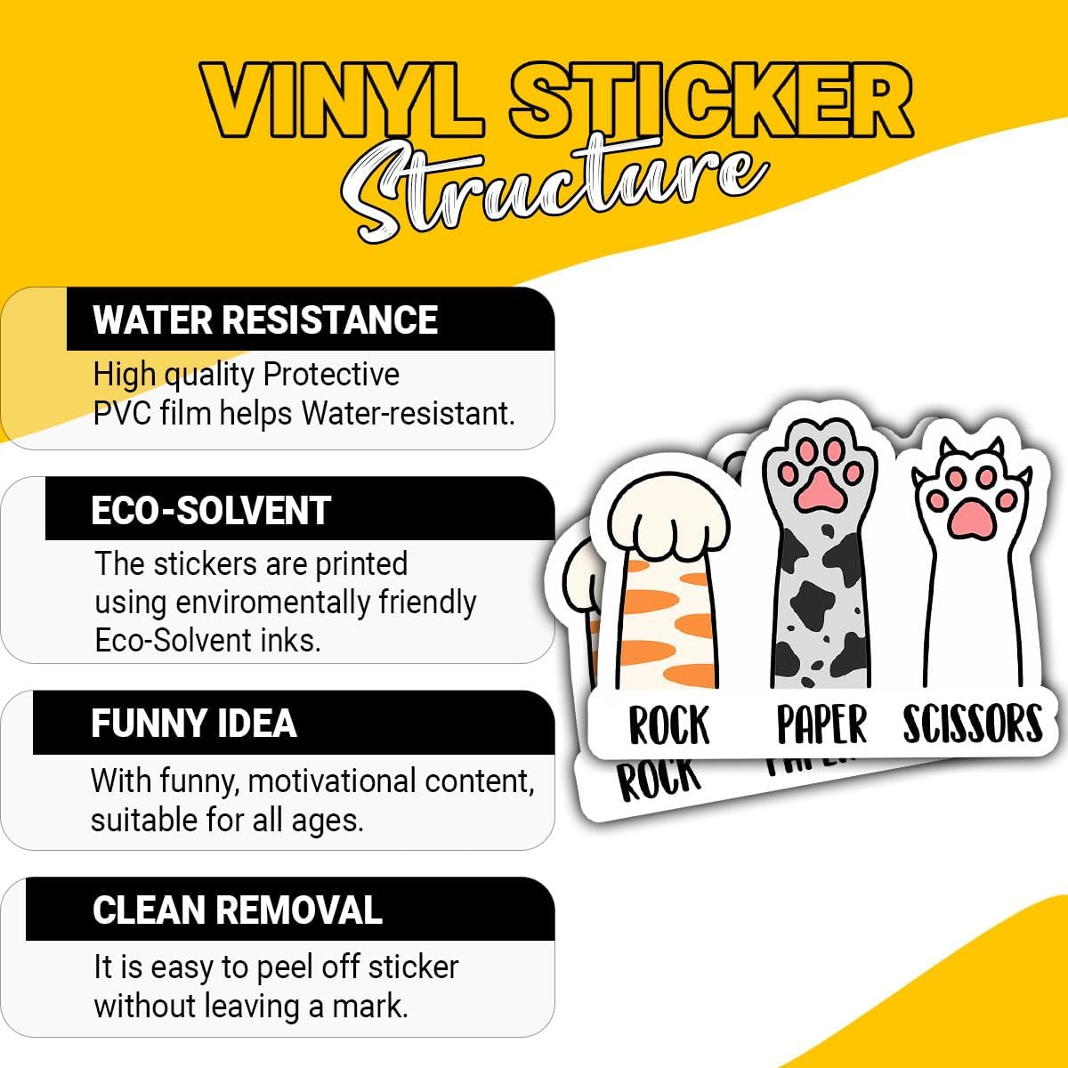 (3pcs-3in) Rock Paper Scissors Cat Sticker Stickers for Cute Kitty Paw Fans image 3