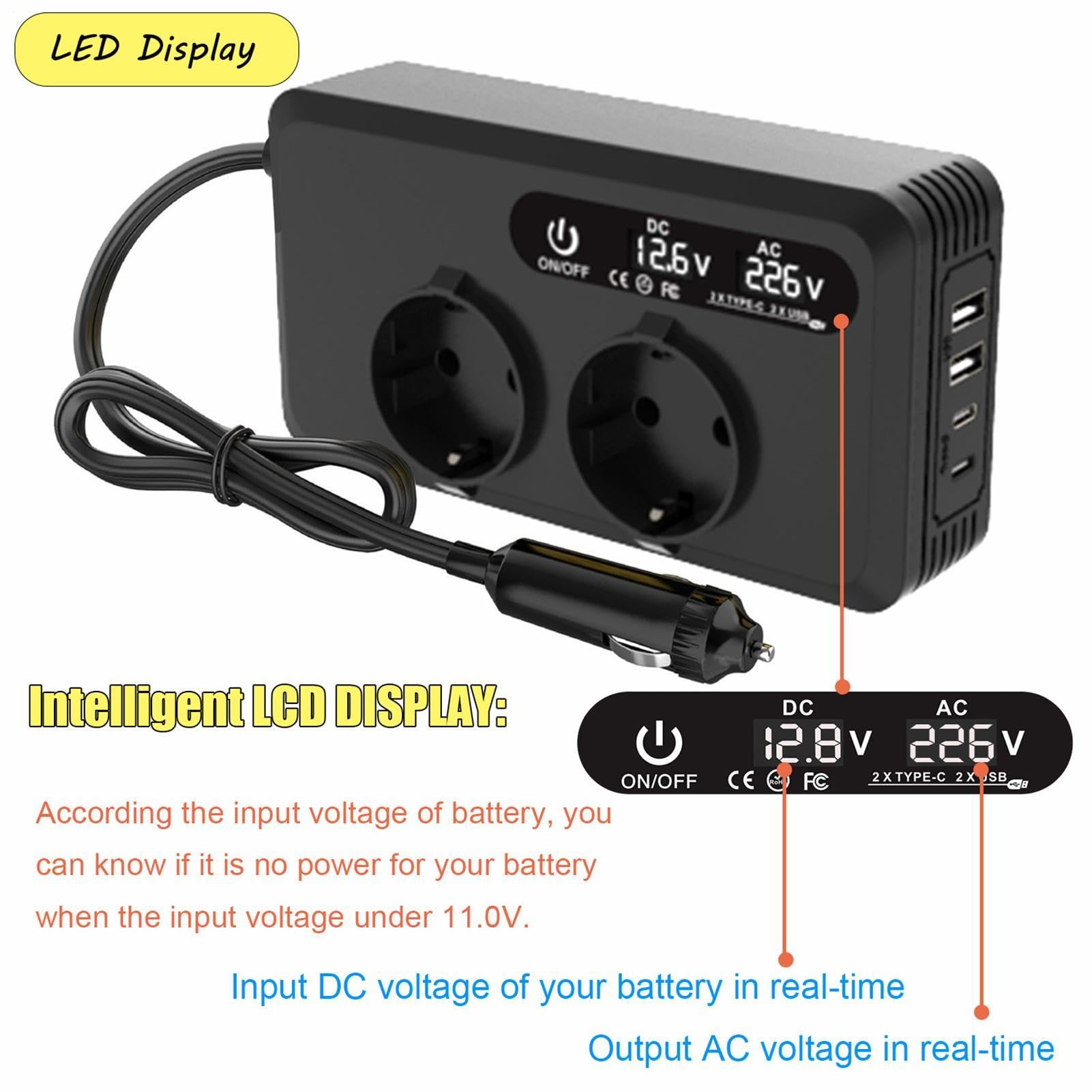 200W Inwerter Samochodowy Adapter do Gniazdka Samochodowego i Akumulatora