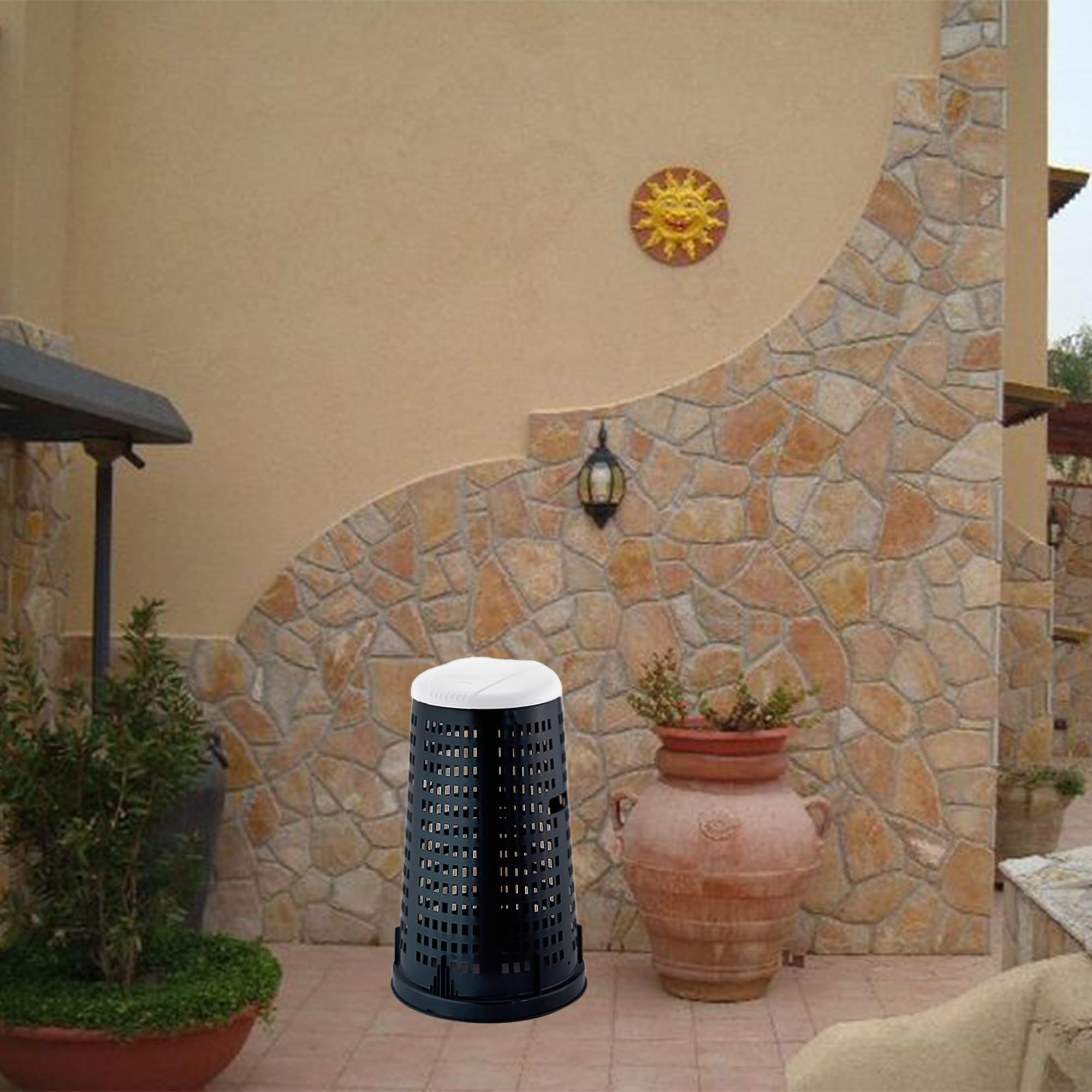 Stefanplast Bidone Trespolo Diámetro 58 cm, Altura 90 cm, 100 litros cuerpo negro con tapa blanca