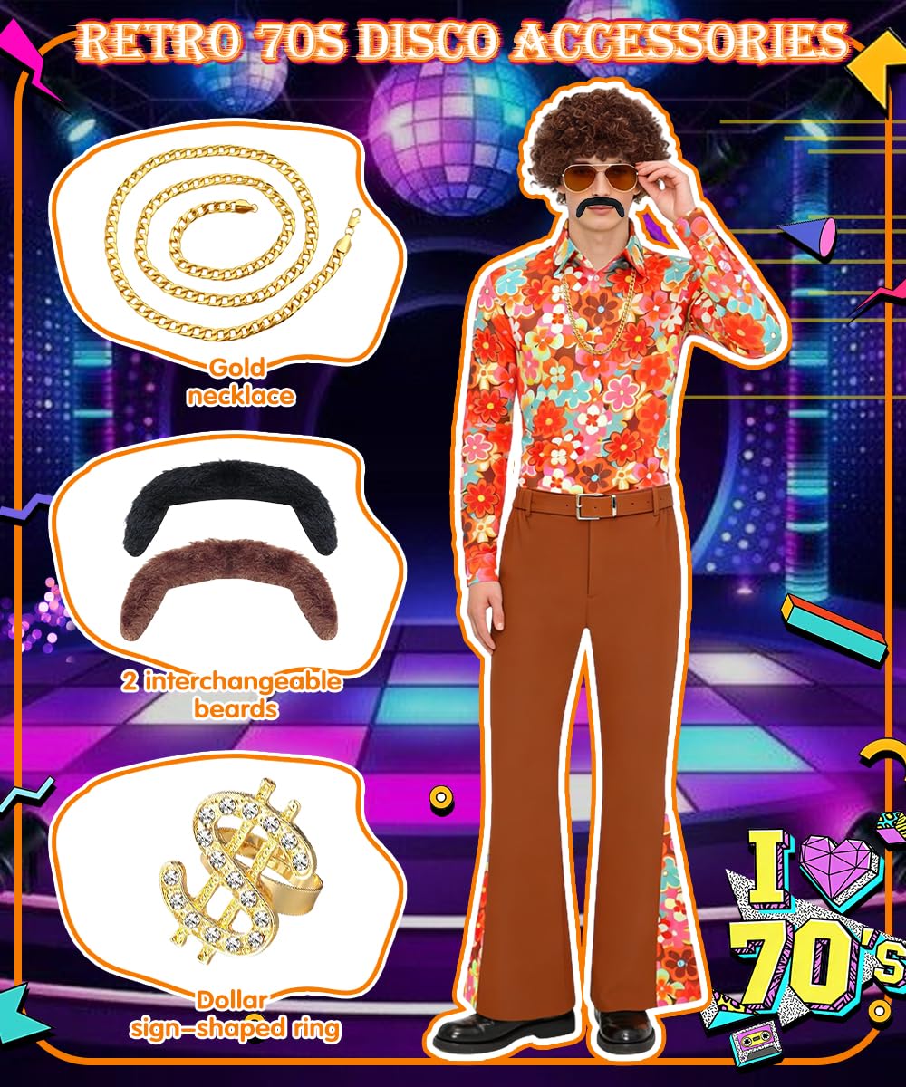 Deguisement Disco Homme, Tenue Annee 70, Vetement Disco homme et Accessoires, Perruques, Costumes Carnaval pour Halloween, Annee 60 70 Party, Anniversaire, Cosplay