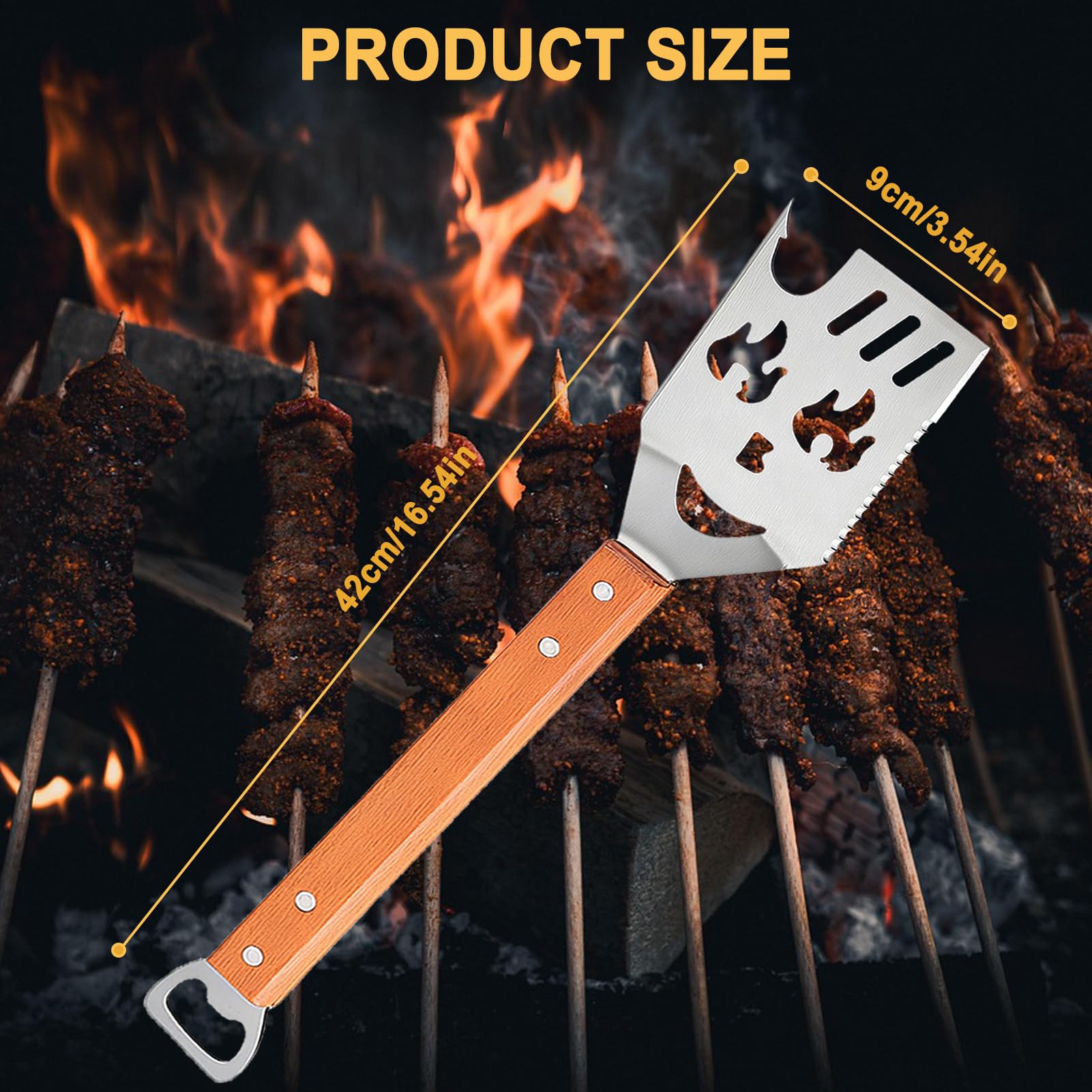 Spatule Barbecue 7 En 1 Multifonction - Manche Bois - Outil Parfait Pour Grillades