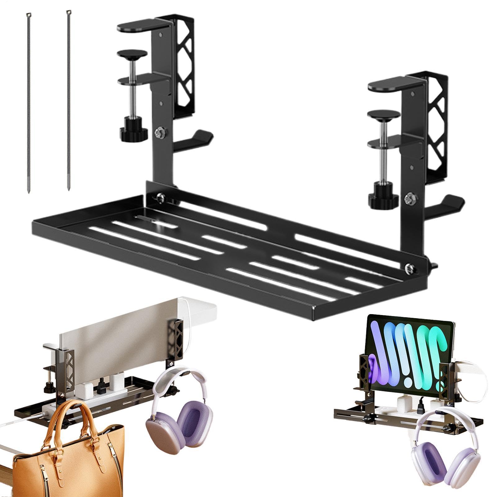 Under Desk Cable Management Tray - 15.63 Inch Clamp Mount No