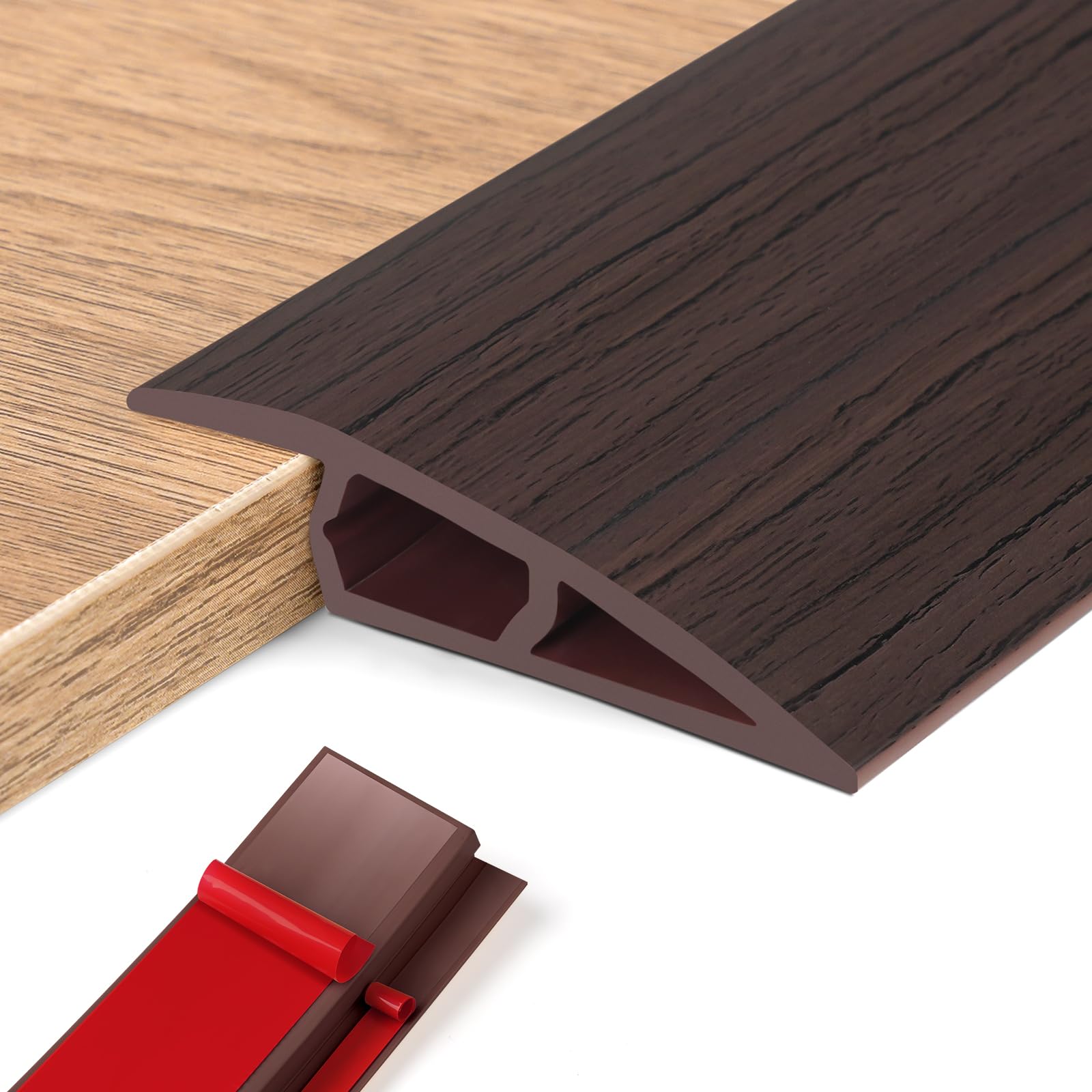 Perfil de Transición para Suelo, Perfil Transición Suelo Desnivel de, PVC Tapajuntas Suelo Adhesivo (Noce nera, 15~20mm(H),1M(L))