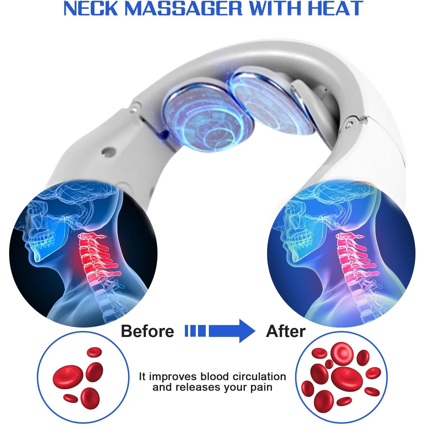 Masajeador Cuello Cervical, 3 Niveles Calefacción A Temperatura Constante Masajeador Eléctrico Portátil 4 Modos De Masaje Por Pulsos 15 Niveles De Intensidad Para El Cuello Y Los Hombros