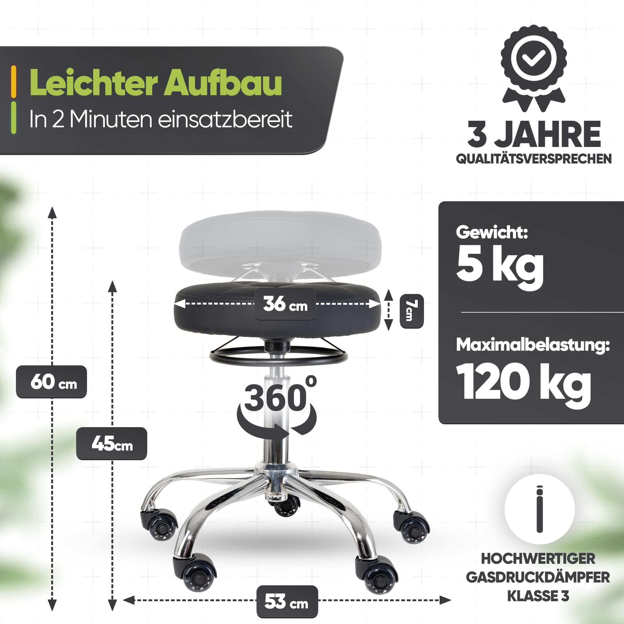 Bürohocker Ergonomisch [TESTSIEGER] Rollhocker Sitzhocker Höhenverstellbar [48-68cm] Ergonomischer Hocker für Büro [Schwingeffekt] Wackelhocker Stehhocker | Arbeitshocker rutschfest Rund
