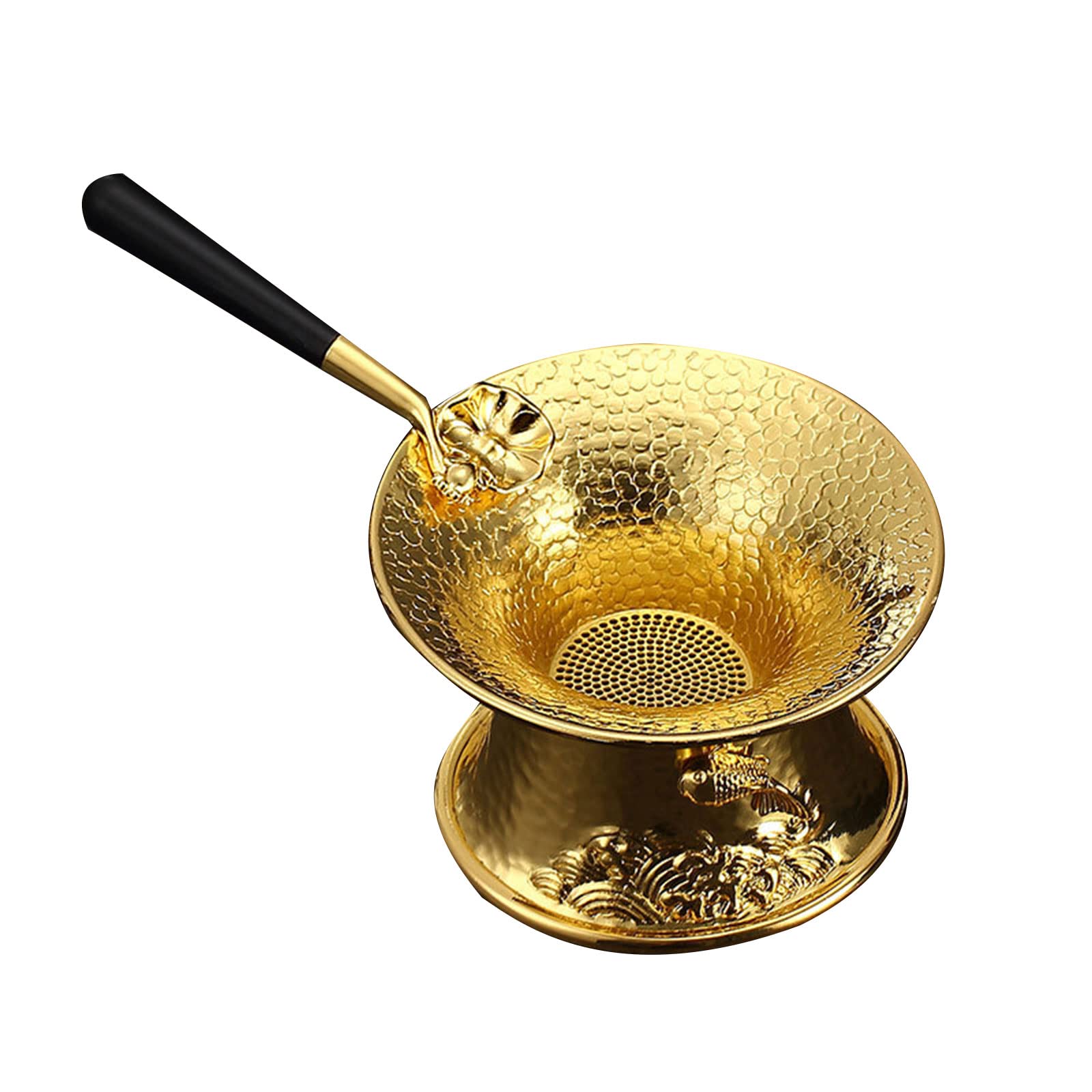 MALSSE Metal Tea Coffee Strainer with Base Portable Tea Filter Screen with Long Handle Scald-resistant Kitchen Tool Strainer with Black Handle Teapot Loose Spices Filter Kitchen Tool Gadget