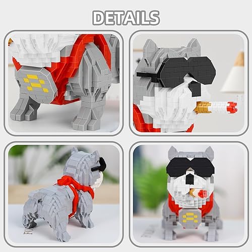 Miniatura 3 de QLT - Kit de bloques de construcción de micromicrobloques de construcción con diseño de animales lindos Bully Pitbull, juguetes de construcción para