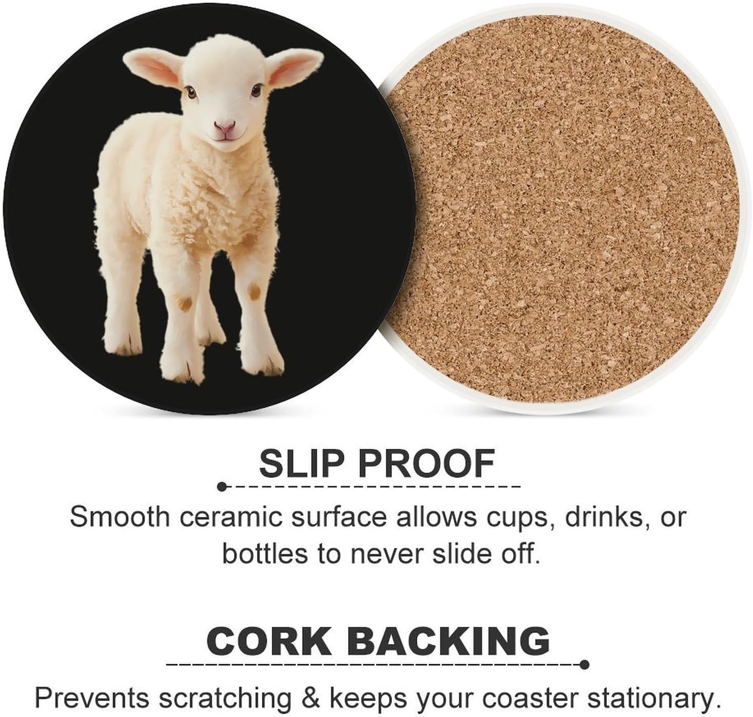 Cute Lamb Sheep Funny Round Ceramic Coasters for Drink Absorbent Cup Holders Tabletop Protection