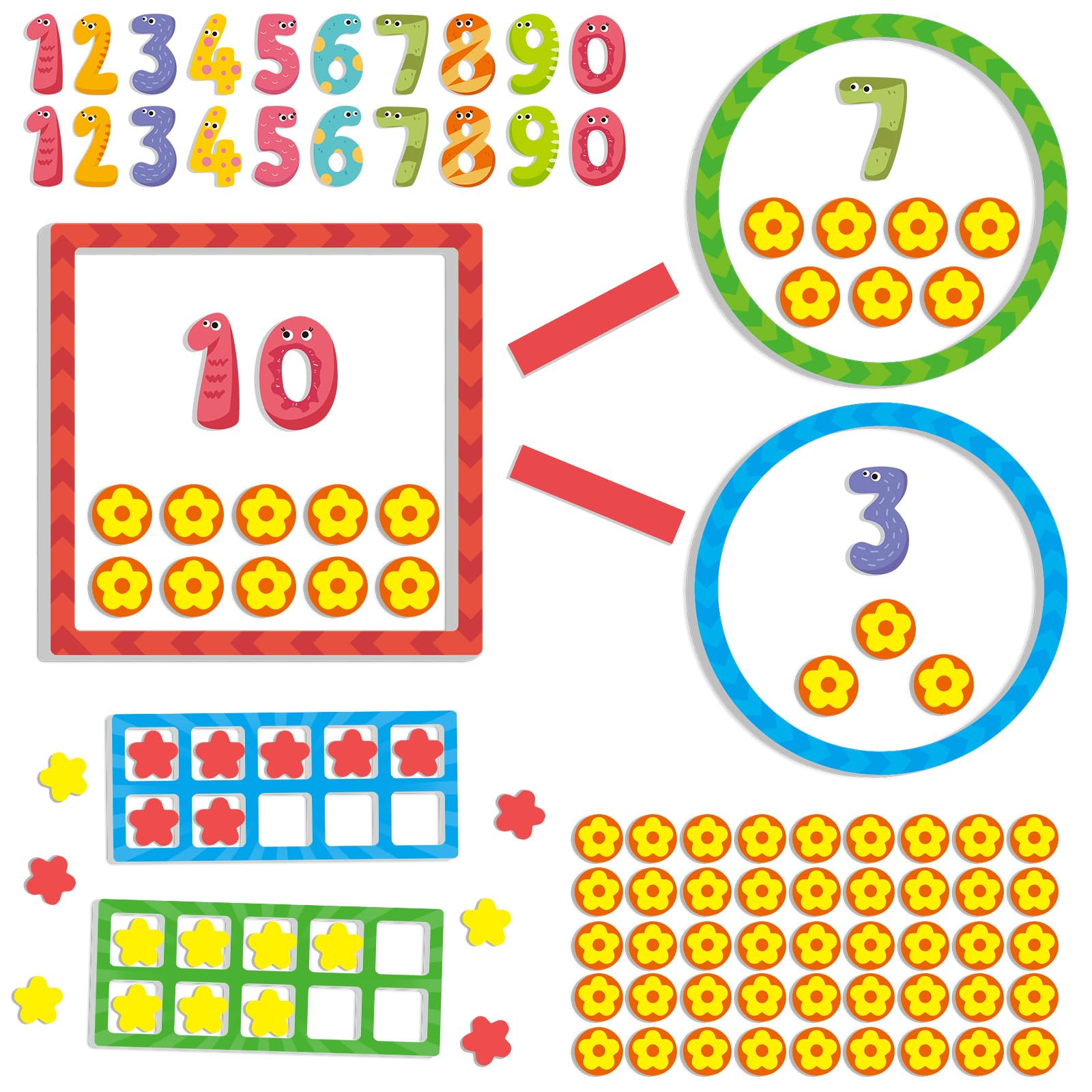 97 PCS Magnetic Numbers for Whiteboard, Math Manipulatives Kindergarten 1st Grade, Math Games for Kids, Magnetic Number Line, Math Counters & Ten Frames Set, Addition and Subtraction Games