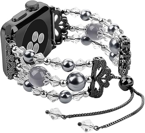 Miniatura 2 de fohuas Correa de cuentas compatible con Apple Watch de 1.496 in 1.575 in 1.614 in 1.654 in 1.732 in 1.772 in 1.929 in, cuentas de perlas de cristal