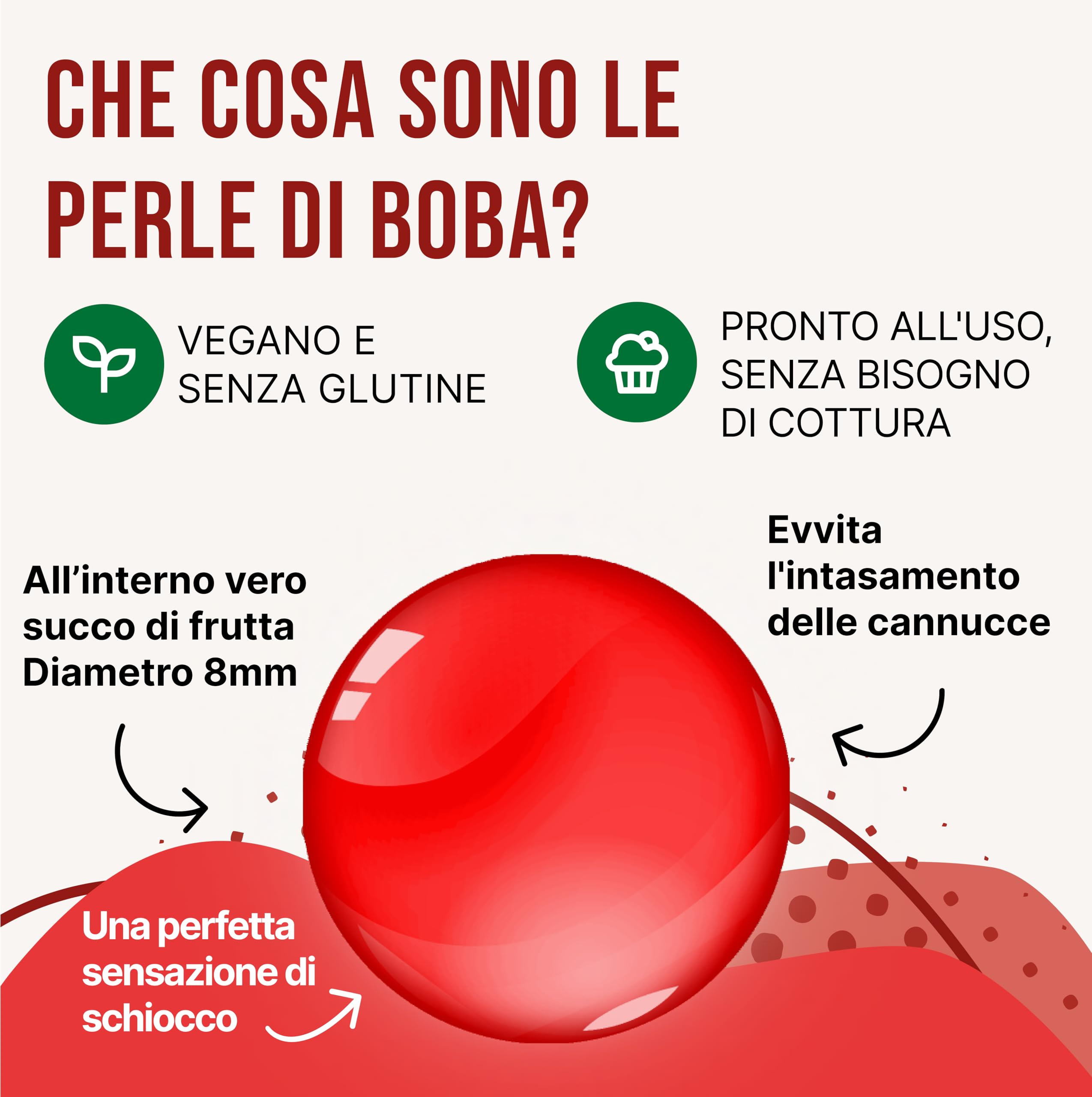 POPPING BOBA SET per Bubble Tea - 1x Popping Boba alla Fragola 450 g, 1x verde Sciroppo di frutta alla Mela verde 300ml & 2x Canucce - nessun colorante artificiale, 100% vegan e senza glutine