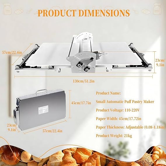 Dough Roller Machine, Electric Foldable Dough Sheeter, Stainless Steel Pastry Sheeter for Home and Commercial Use