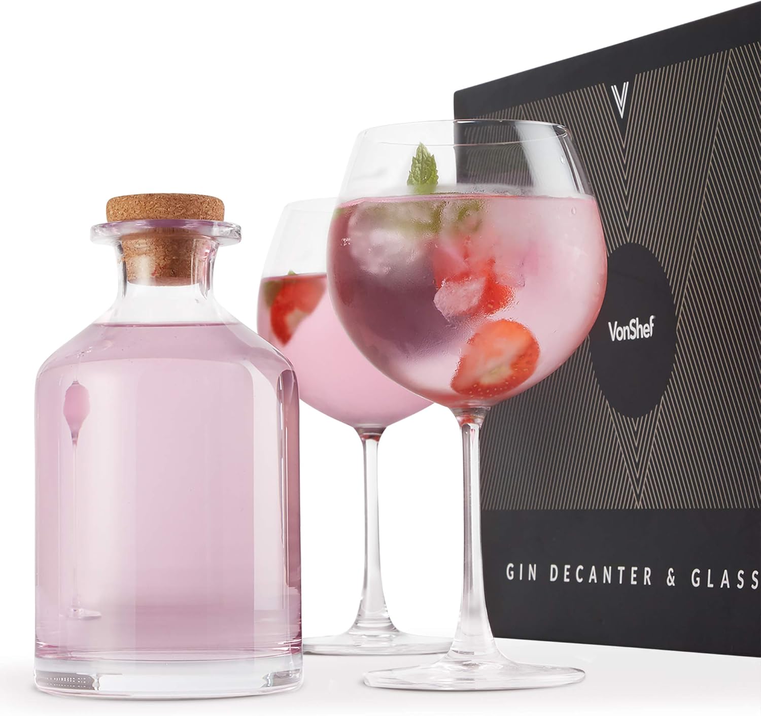VonShef Glass Gin Decanter & 2 Balloon Glasses Gin & Tonic Cocktail