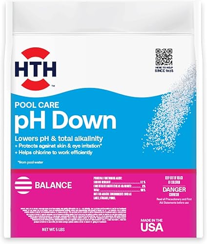 HTH Pool Care pH abajo, reduce el pH, producto químico para piscina, 5 libras