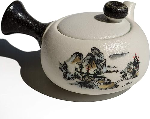 Miniatura 6 de Juego de té de porcelana, tetera de 3 onzas, 6 tazas de té adicionales, antiquemaduras de copo de nieve glaseado, tetera para té suelto, té en bolsa