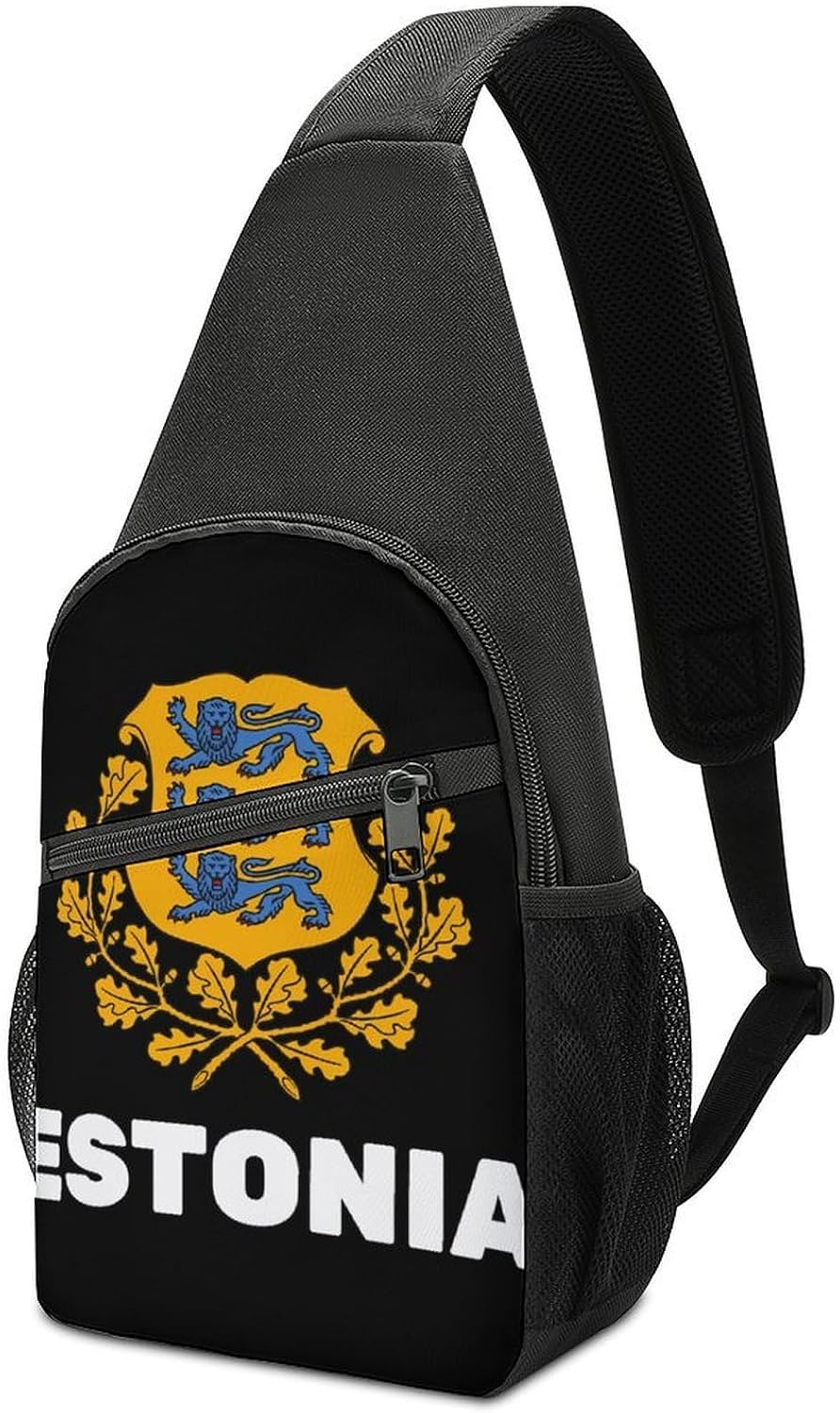 Estonia Estonian National Emblem Crossbody Sling Backpack Chest Bag Daypack | unisex,trendy,with convertible and detachable shoulder strap,side pockets