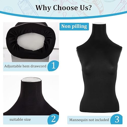 Miniatura 3 de Tudomro 2 piezas de cubierta de tela de maniquí negro cubierta de vestido con elasticidad maniquí cuerpo de tela para diseñador minorista boutique