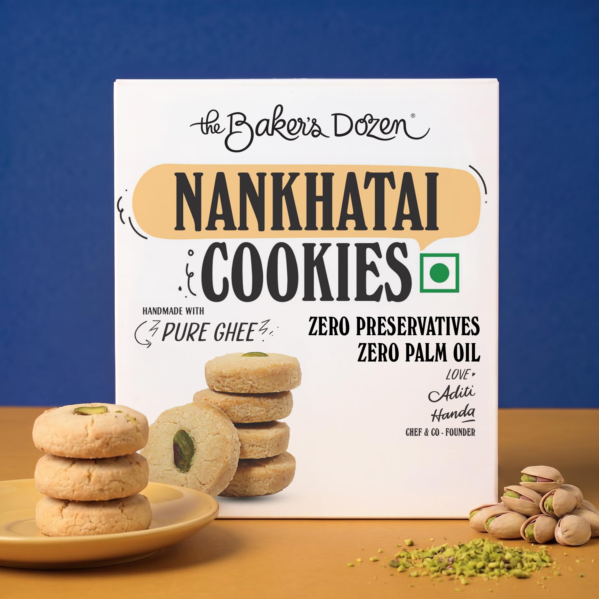 The Baker's Dozen Nankhatai Cookies | Made with Pure Ghee | Flavoured with Cardomom | Adorned with Pistachios | Indulge in the Flavours of Traditional Indian Shortbread | Pack of 1 x 105g-image-20