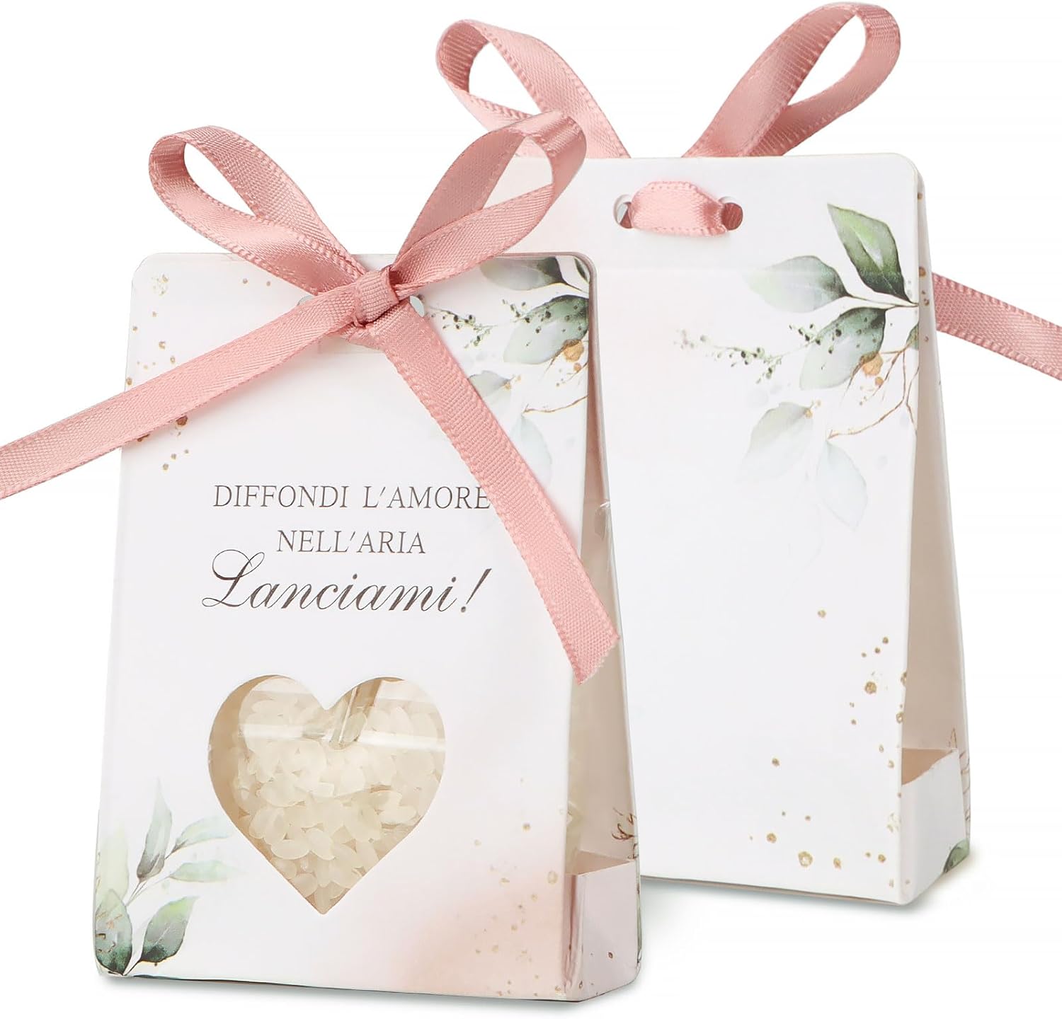 IRPot - 20 Scatoline Portaconfetti A Cuore Bianco Con Nastro - Segnaposto Per Matrimonio E Battesimo - 6