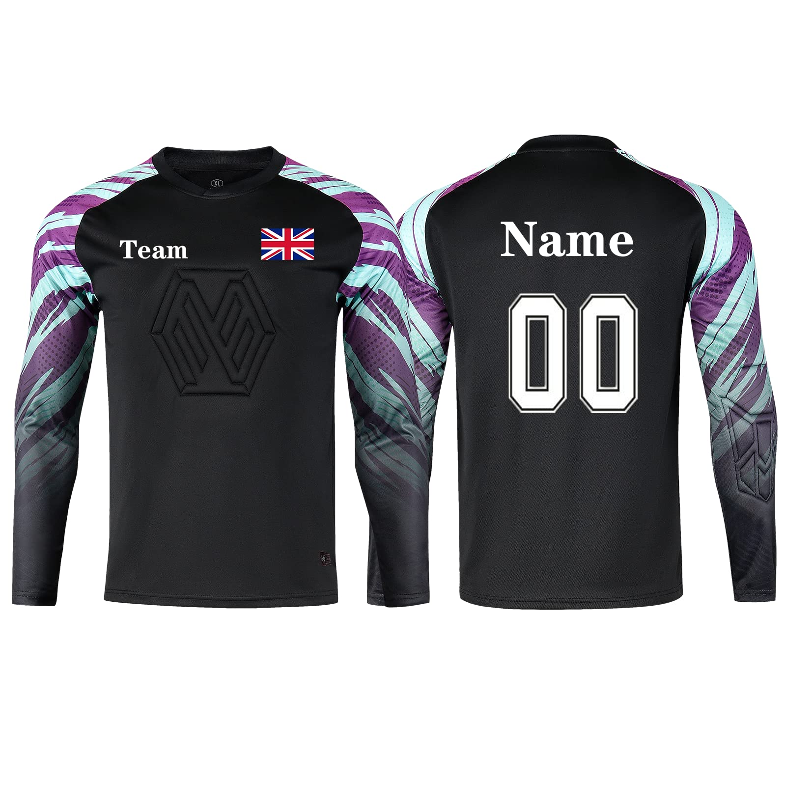 Laifu Unisex Kids Black Personalised Football Goalkeeper Tops With Any Name Number Team Logo Personalised Goalie Jersey For Kids Adult